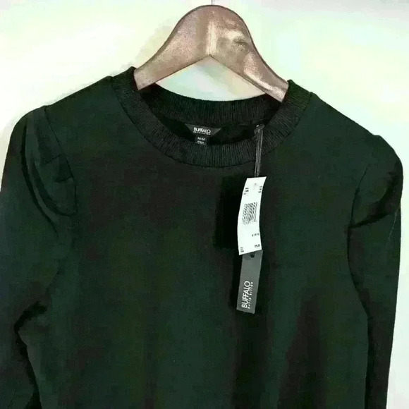 BUFFALO | David Bitton Black Pullover Crewneck Ruffled Shoulders Sweater - Picture 4 of 5